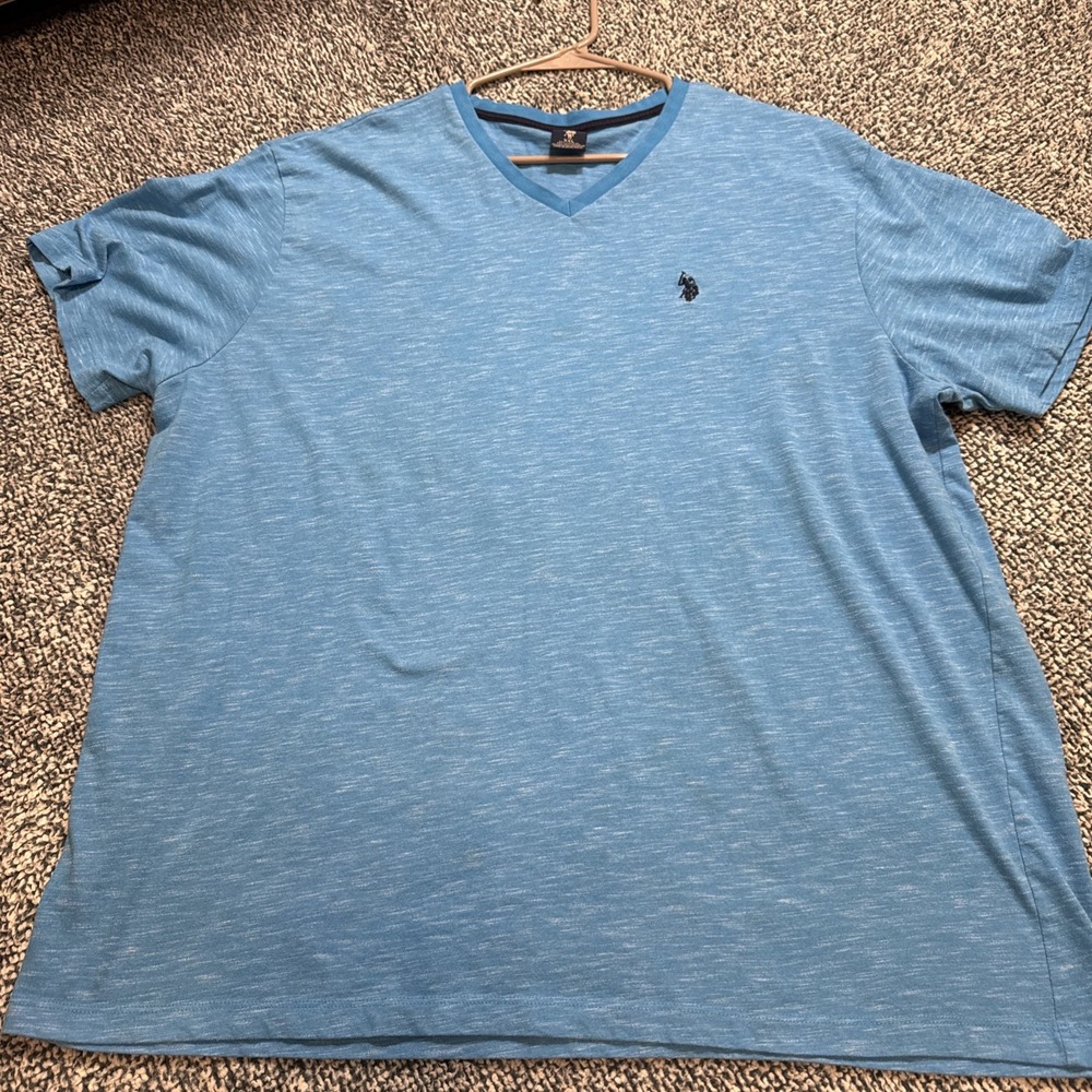 U.S. Polo Assn. Men's V-Neck T-Shirt XXL Space Dyed Blue Teal Short Sleeve